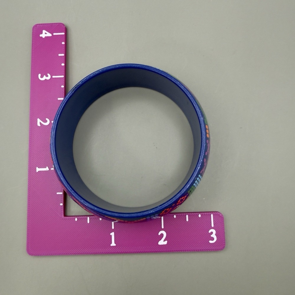 Bangle Bracelet Blue Plastic Geometric Tribal Print Multicolored Wide Slip On - Picture 3 of 9